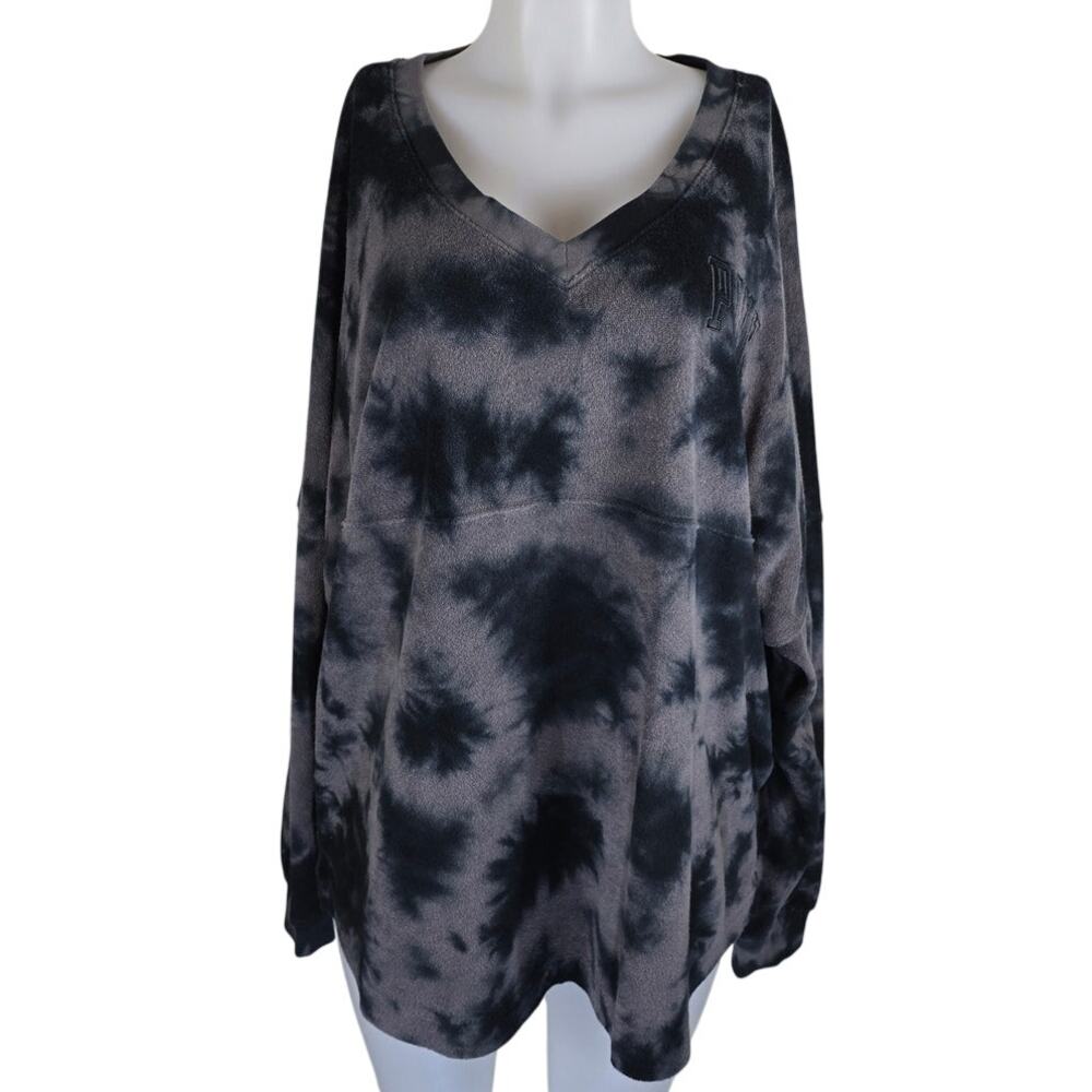 Victoria's Secret Pink Black Gray Tie Dye Terry Winter Women's Sweatshirt XL